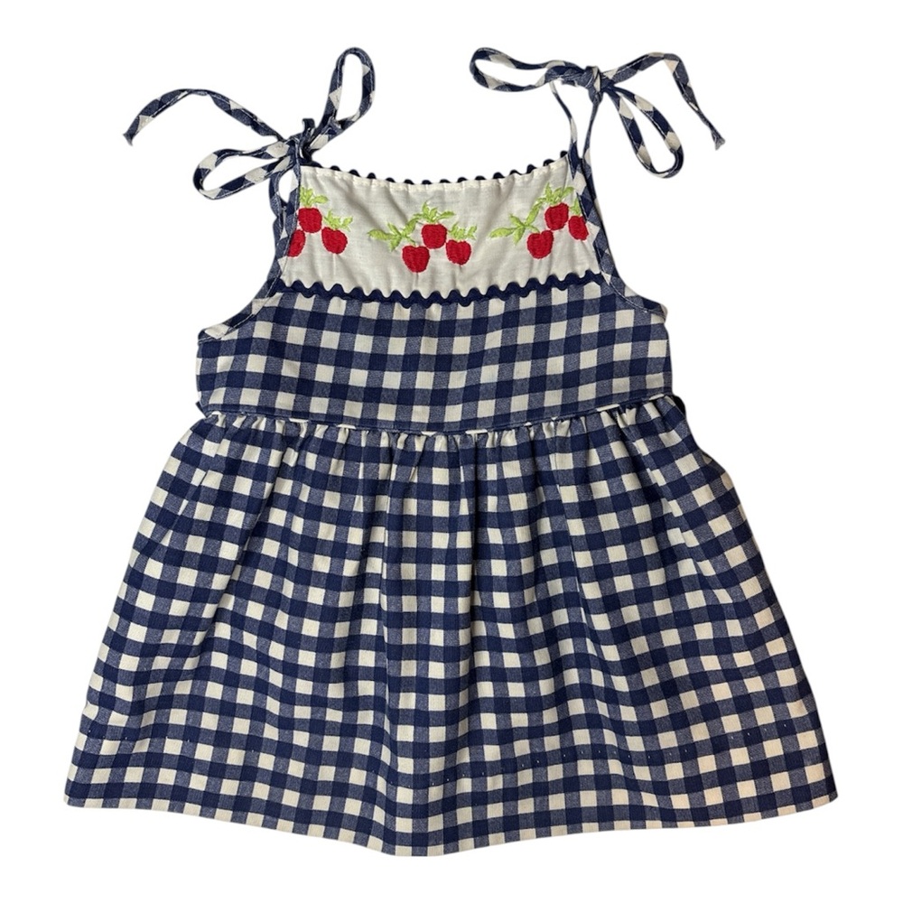 Boutique Gingham Dress with Cherry Embroidery - Vintage Inspired